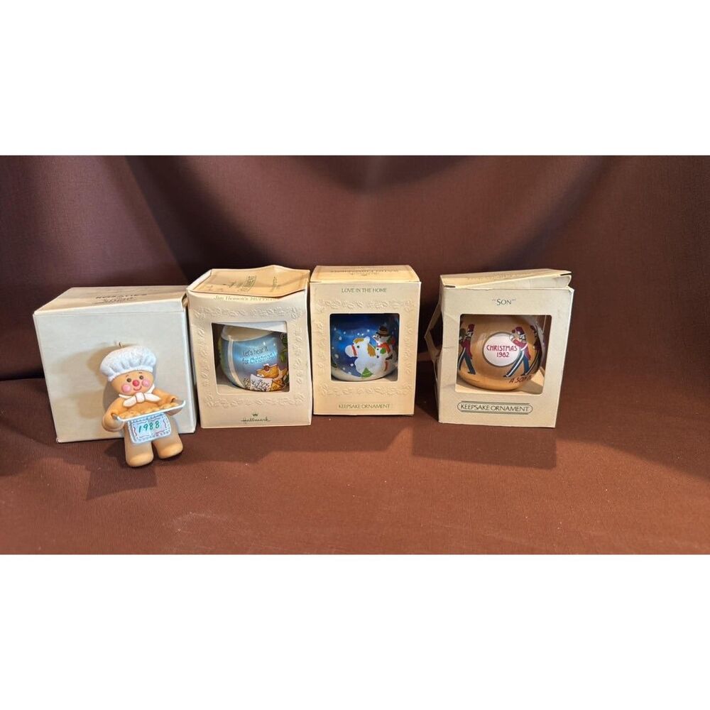 Lot of 4 Vintage Christmas Ornaments Hallmark 3 Satin Unbreakable Ornaments
